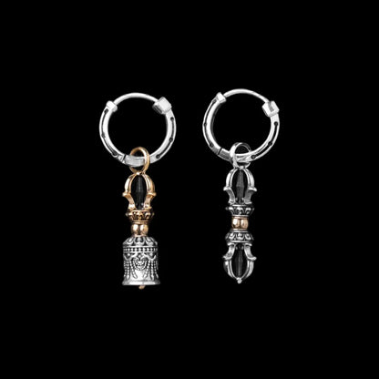 Vajra & Ghanta Earrings in Ox.Silver & Brass, Vajra & Ghanta (Pair) variant product view