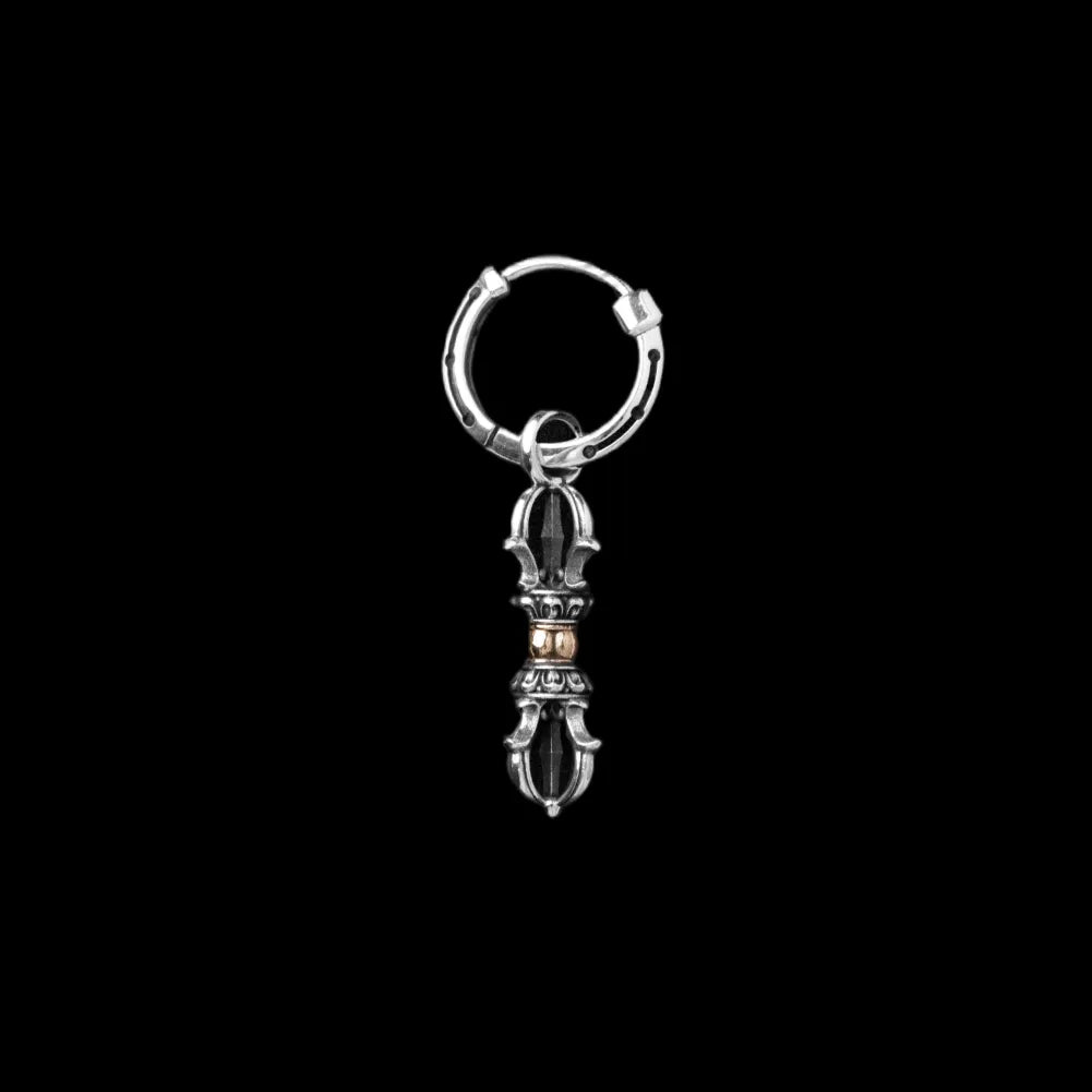 Vajra & Ghanta Earrings in Ox.Silver & Brass, Vajra (Single) variant product view