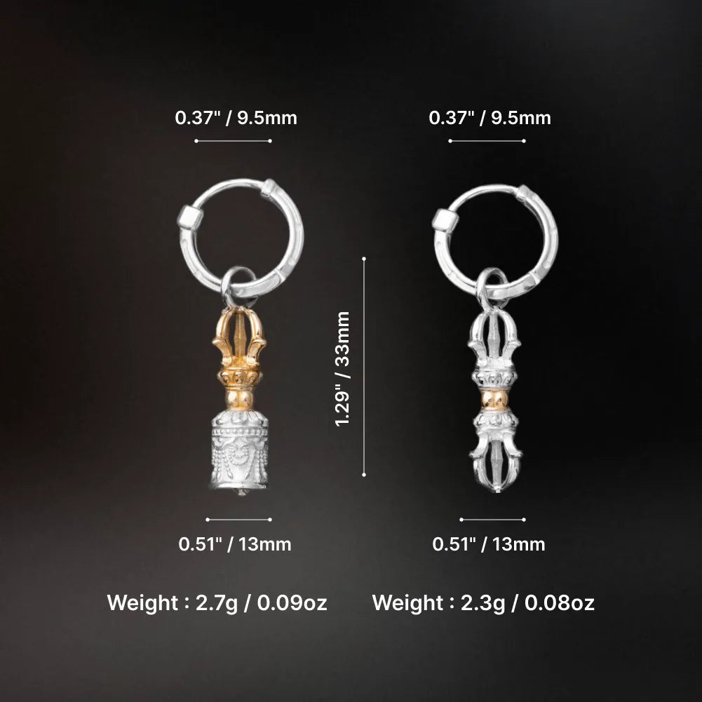 Vajra & Ghanta Earrings in Silver & Brass, product view 6 of 14