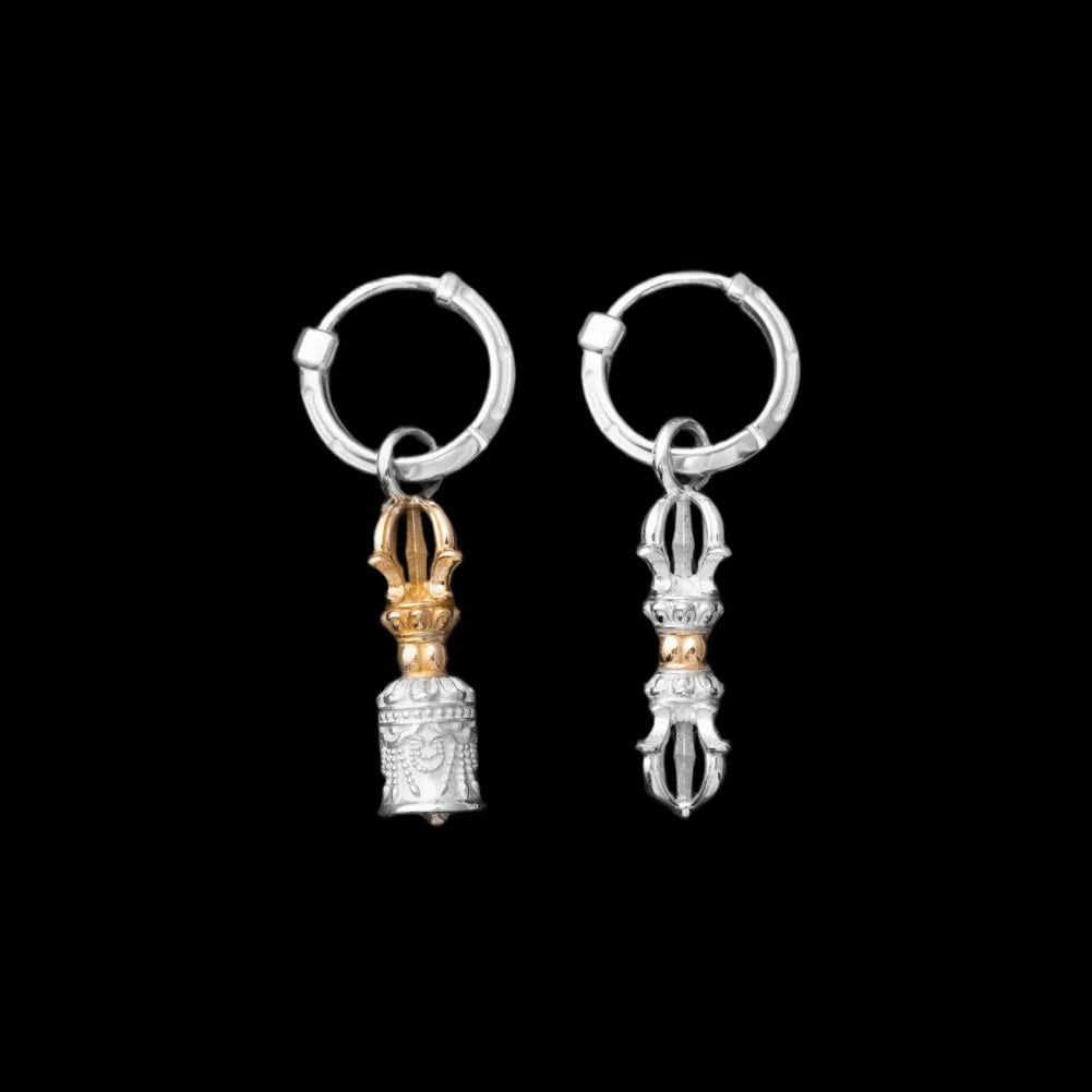 Vajra & Ghanta Earrings in Silver & Brass, Vajra & Ghanta (Pair) variant product view