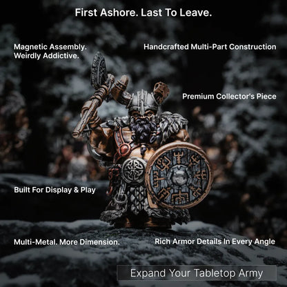 Viking Raider magnetic warrior with handcrafted armor and tabletop display features