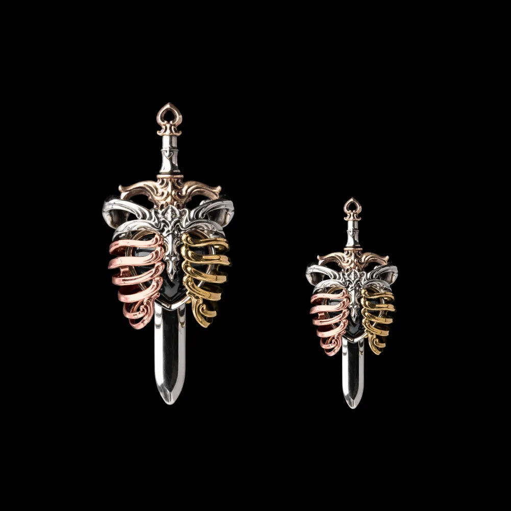 white bronze copper brass blackened The Beating Heart Pendant Pair