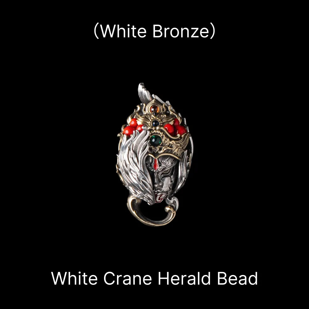 White Crane Herald Bead in White Bronze, Brass, Cinnabar — Bead Only