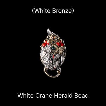 White Crane Herald Bead in White Bronze, Brass, Cinnabar — Bead Only