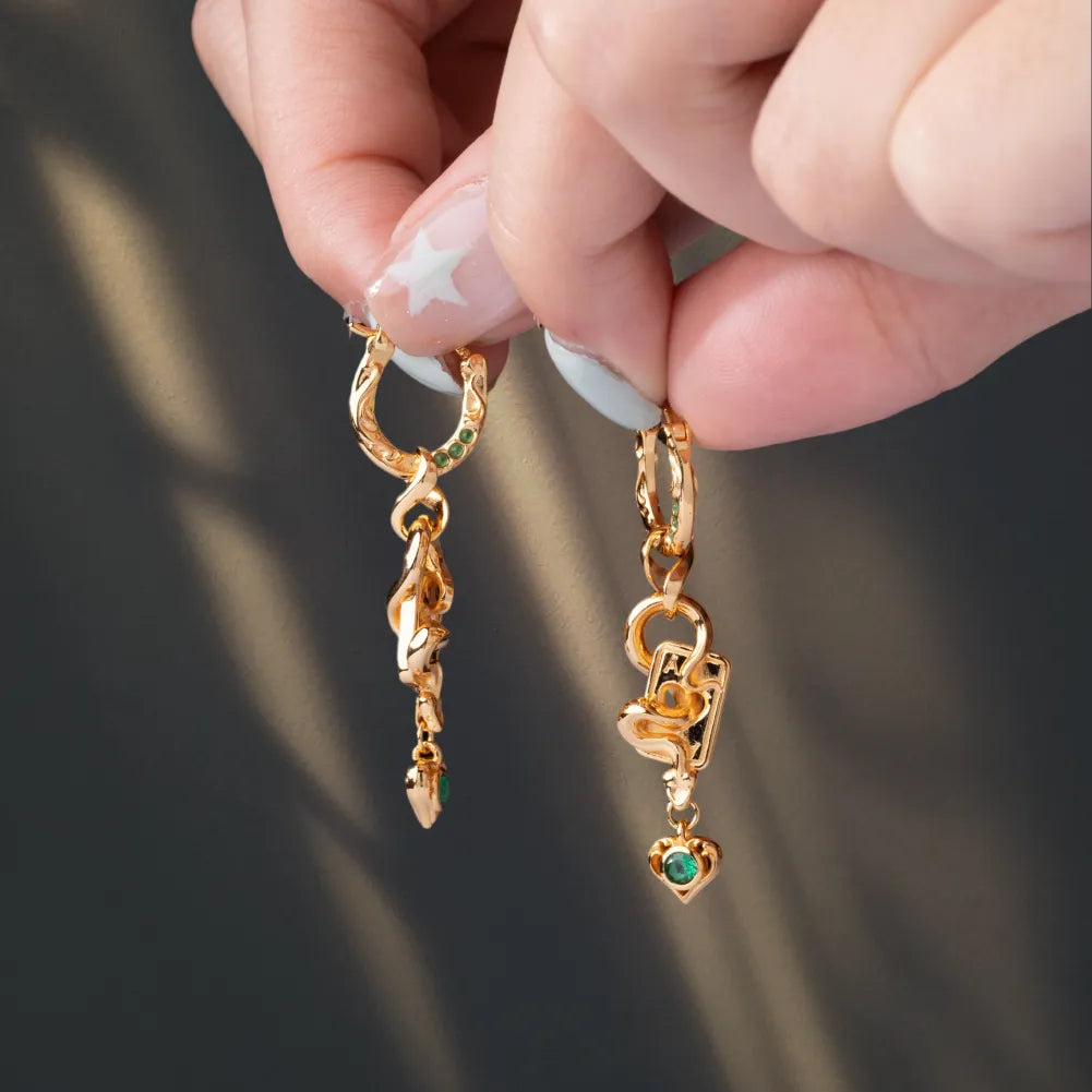 Wild Card Earrings gold-finish front and back details