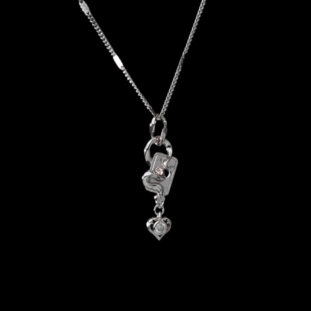 Wild Card pendant styling in 18K White Gold Plated Brass & Silver (chain styling reference)