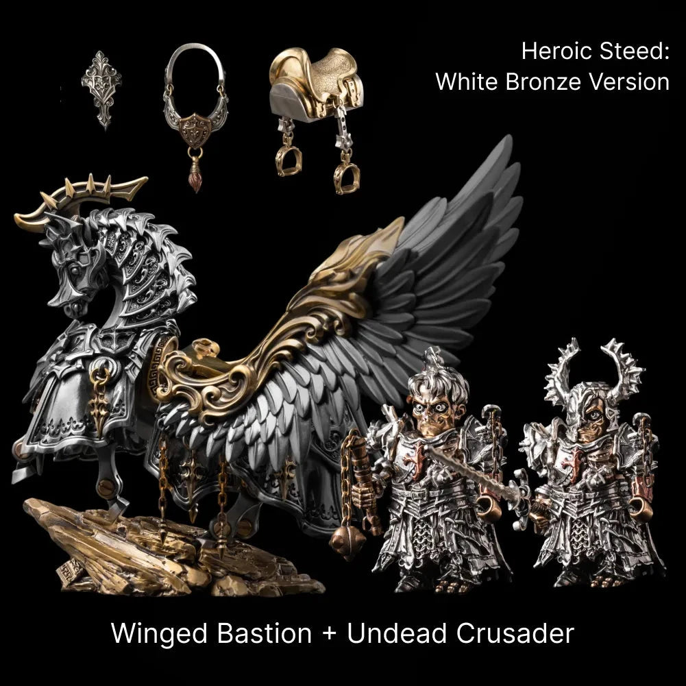 Winged Bastion and two Undead Crusader figures with interchangeable heads