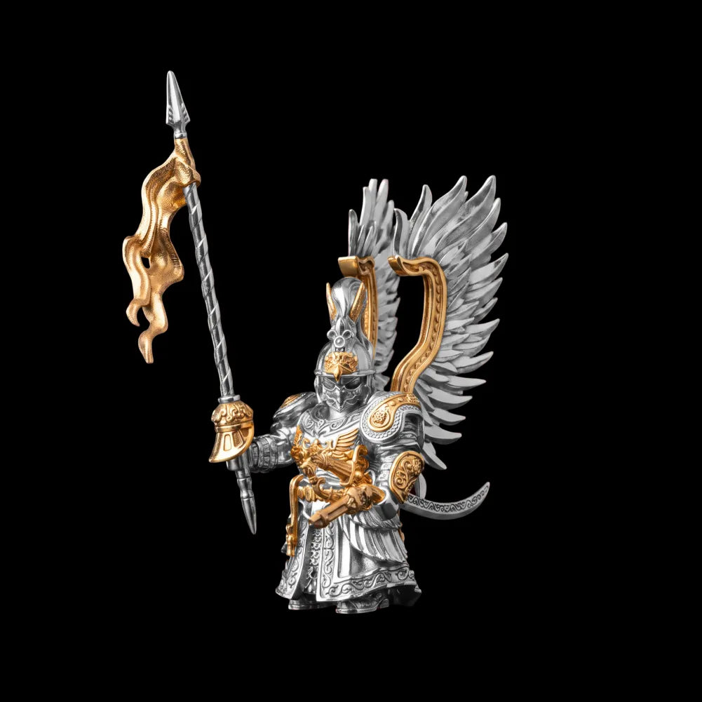 Winged Hussar Complete Edition figure with all accessories in 18k white gold plated white bronze and 18k gold plated brass