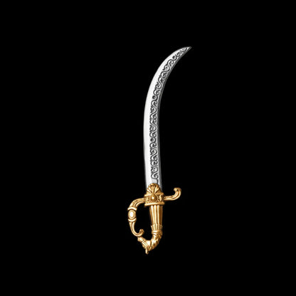 Winged Hussar Rift Curved Blade in 18k white gold plated white bronze and 18k gold plated brass