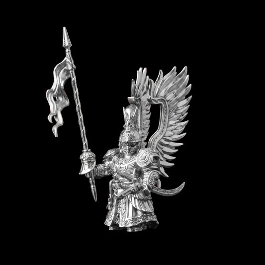 Winged Hussar Complete Edition figure with all accessories in 18k white gold plated white bronze