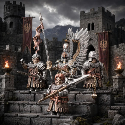 Winged Hussar figure medieval scene