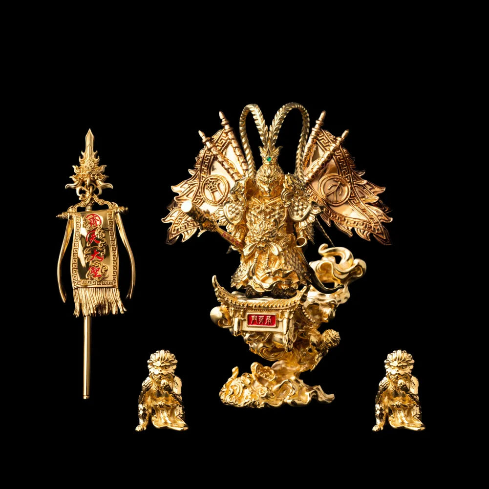 Wukong proposed complete display with figure, staff, banners, two monkey companions and Qitian Base