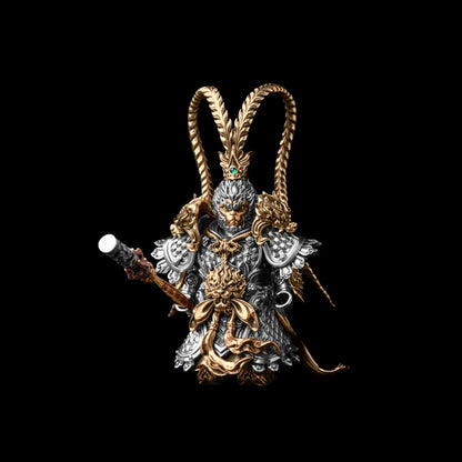 Wukong with Ruyi Jingu Bang in white bronze brass copper and cinnabar