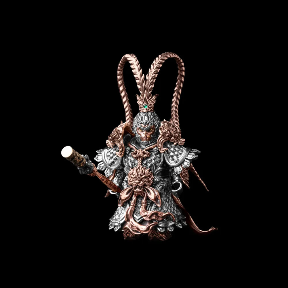 Wukong with Ruyi Jingu Bang in white bronze copper brass and cinnabar
