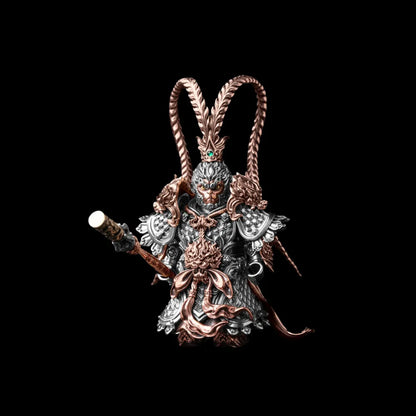 Wukong with Ruyi Jingu Bang in white bronze copper brass and cinnabar
