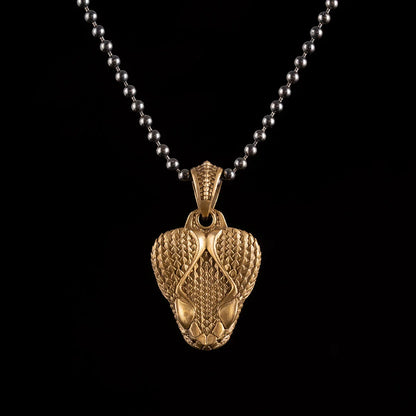 Brass Rattlesnake Head Pendant Necklace 