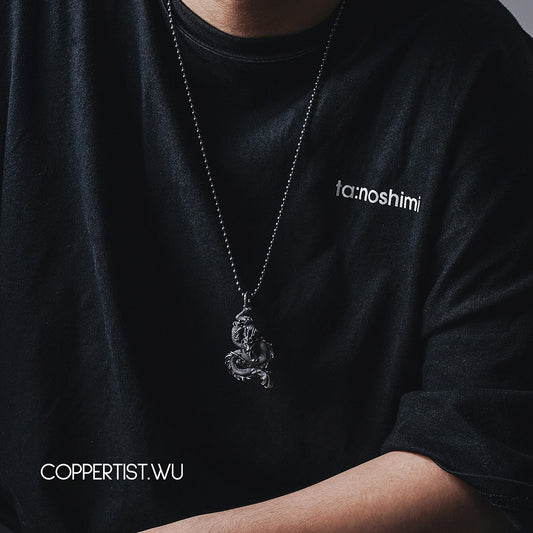 Oxidized Silver Dragon Pendant Necklace 2