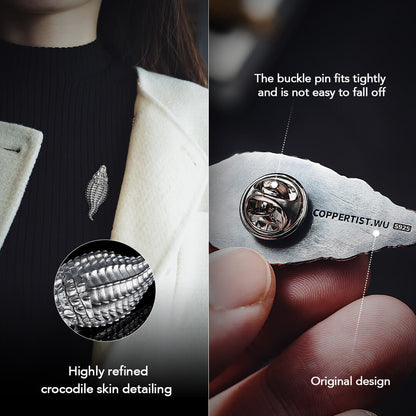 Silver Crocodile Brooch features