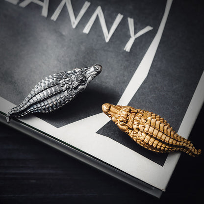 Silver Crocodile Brooch and brass one