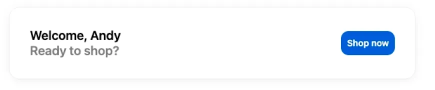 Example signed-in account welcome panel with the Shop now button